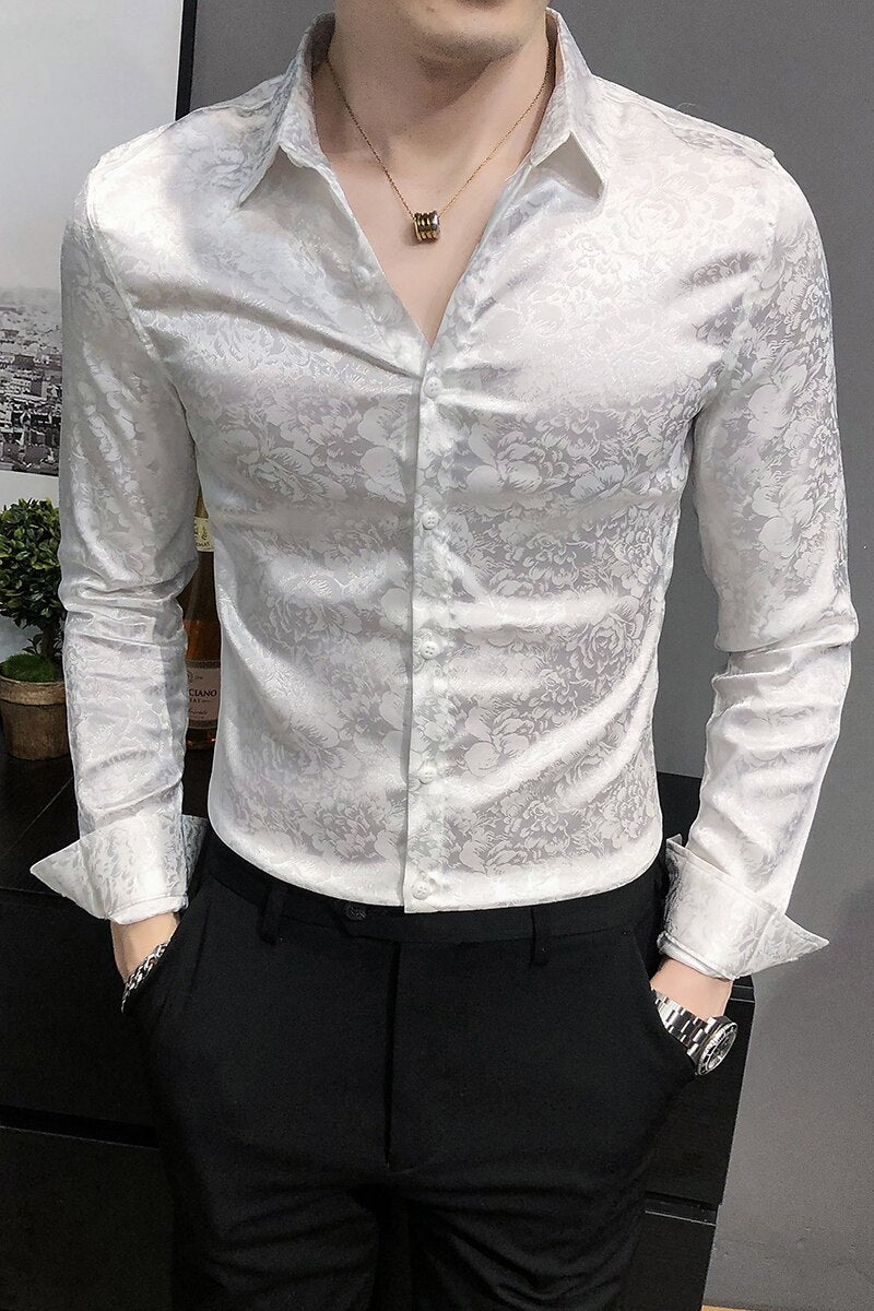 British Style Digital Print Business Gentlemen Shirt Men Clothing 2023 Long Sleeve Formal Wear Casual Prom Tuxedo Dress 3XL-M