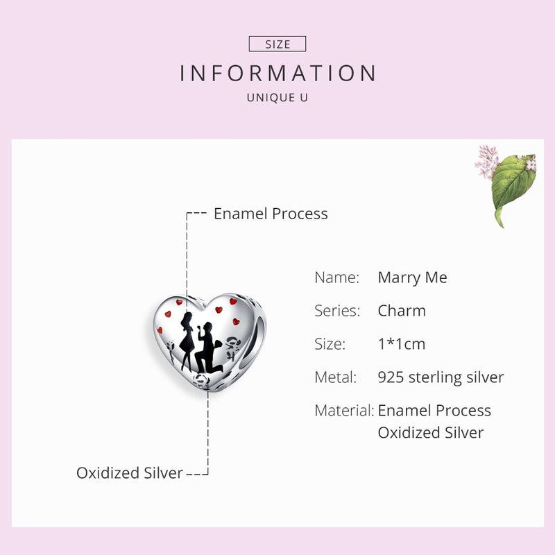 bamoer Marry Me Heart Enamel Charm for Women Original Silver Bracelet 925 Sterling Silver Jewelry Anniversary Gifts SCC1403