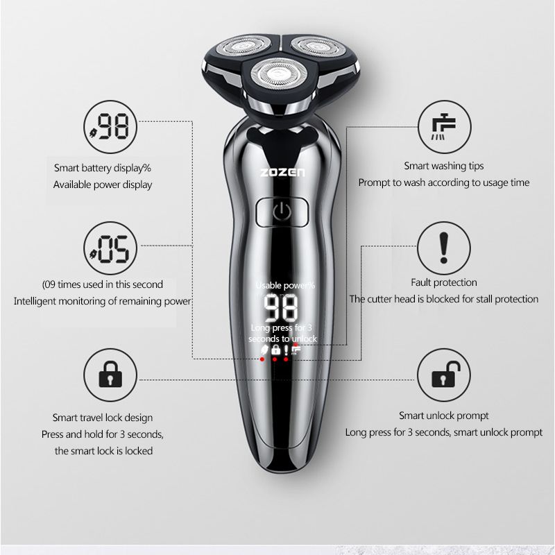 ZOZEN Electric Shaver Electric Shaver for Men Professional Hair Clipper and Beard Waterproof Rechargeable Men's Hair Shaver