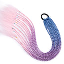Synthetisches 60 cm Pferdeschwanz-Haarteil mit Gummiband, Haargummi, Chignon, Häkelzopf, Pferdeschwanz-Haarverlängerung, Pink, Regenbogen