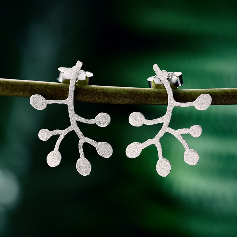 Lotus Fun Real 925 Sterling Silver Natural Creative Handmade Fine Jewelry Life Branches Leaves  Stud Earrings for Women Brincos