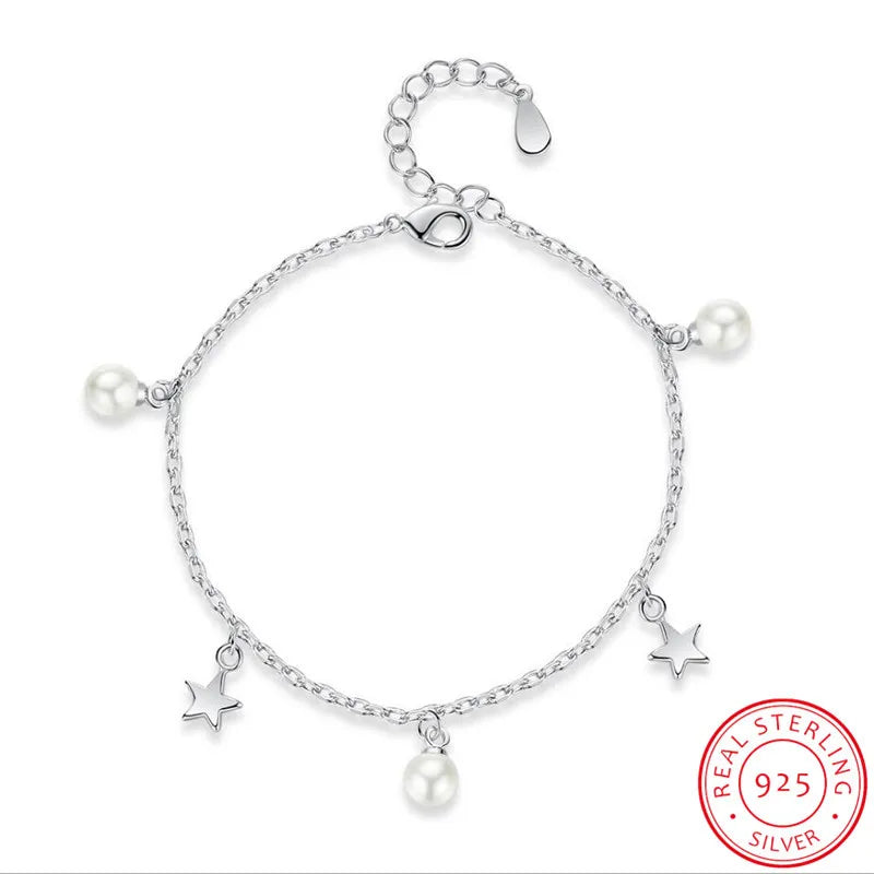 Simple Fashion Pearl Star Bracelet For Women 925 Sterling Silver Fine Jewelry Pulseiras de Prata Birthday Gift S-B198