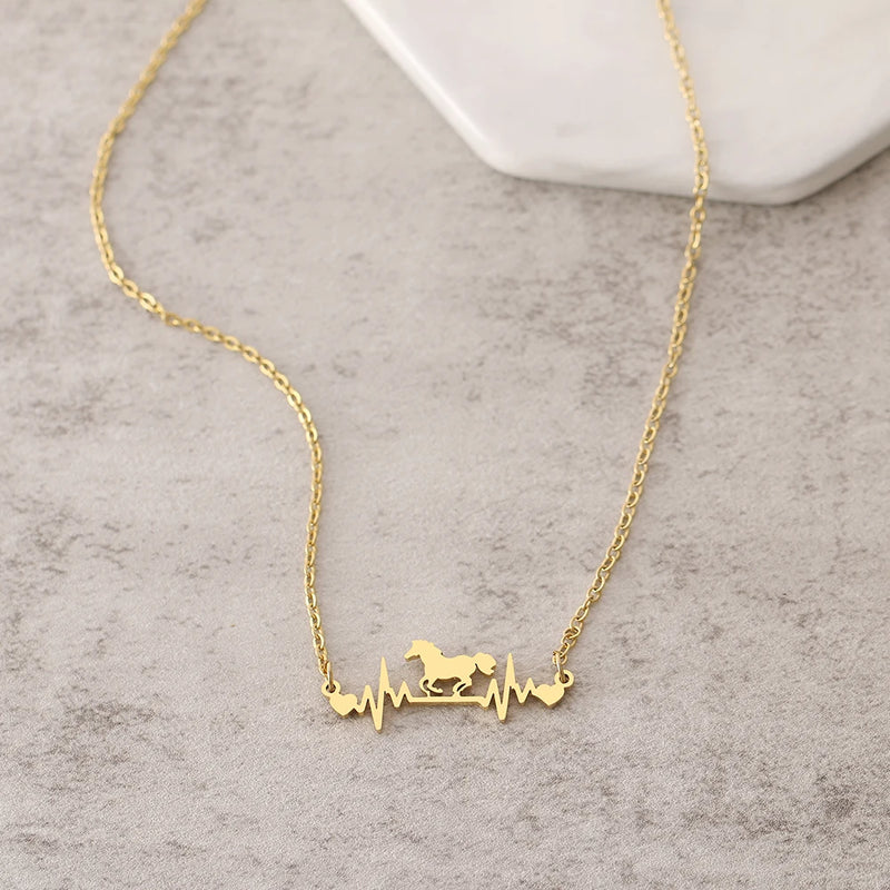 Stainless Steel Necklaces Cute Cardiogram Horse Chain Pendant Collar Fashion Charm Necklace For Women Jewelry Party Best Gifts