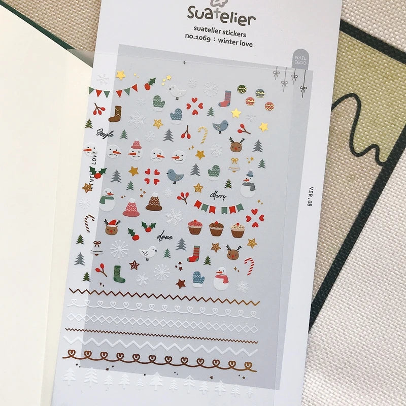 Suatelier Winter Love DIY Stickers Scrapbooking Nail Phone Diary Decoration Snowflake Snowman Tree Cutting Die Clear Craft