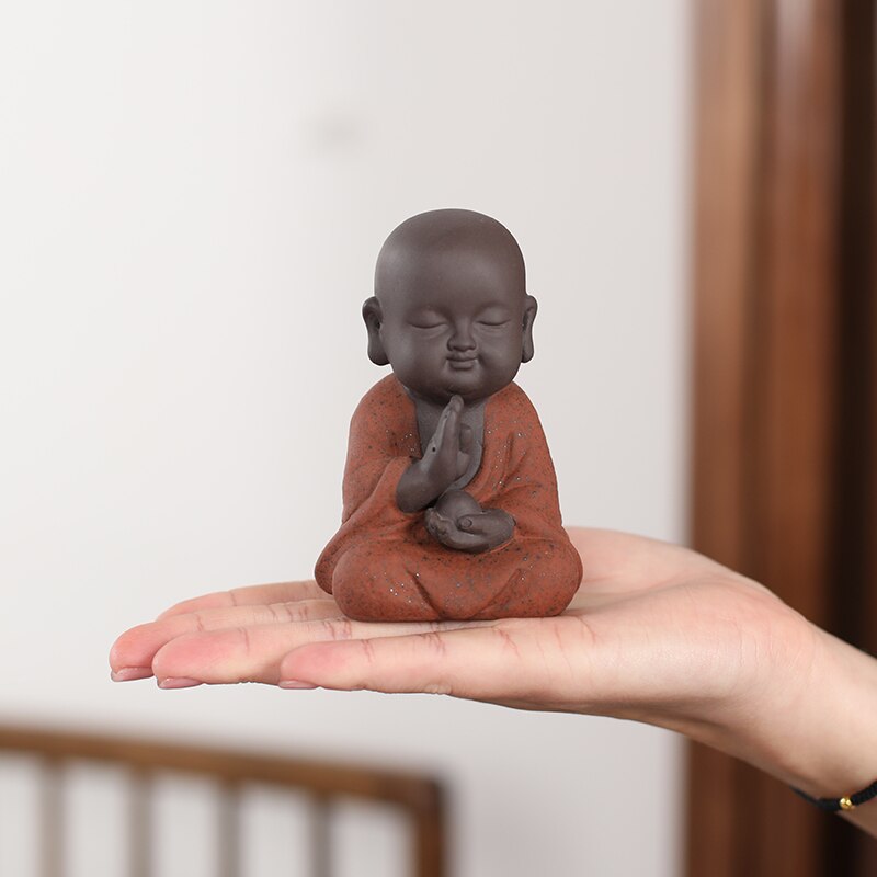 VILEAD 9cm Buddha Statues Small Monk Buddhism Figurines Tea Pet Statuette Feng Shui Ceramic Home Club Geomantic Decoration