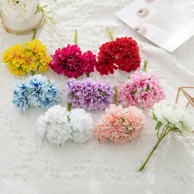 60PCS Artificial Flowers Mini Bouquet Stamen Wedding Party Christmas Decorations for Home DIY Handmade Wreaths Craft Fake Plants