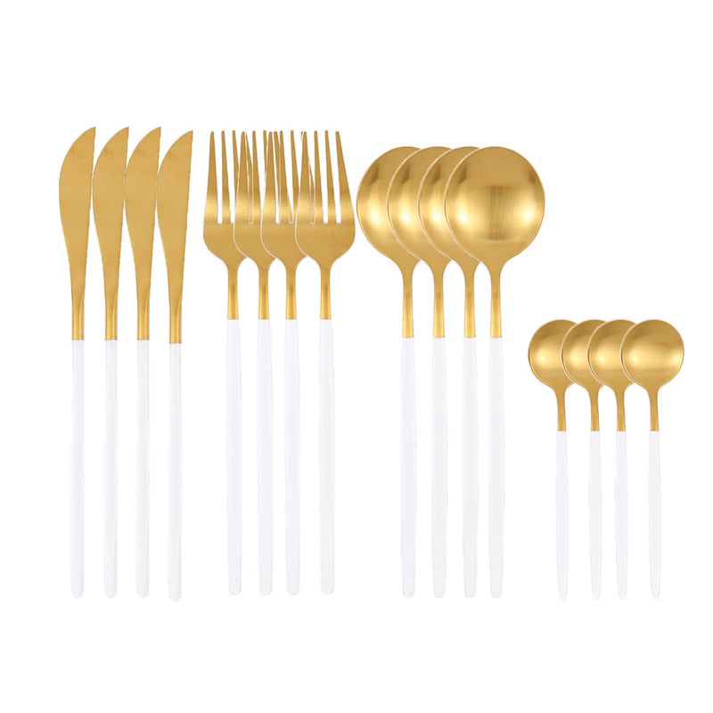 16Pcs Gold Matte Dinnerware Set 304 Stainless Steel Cutlery Set Dinner Knife Fork Spoon Kitchen Silverware Set Tableware Supply