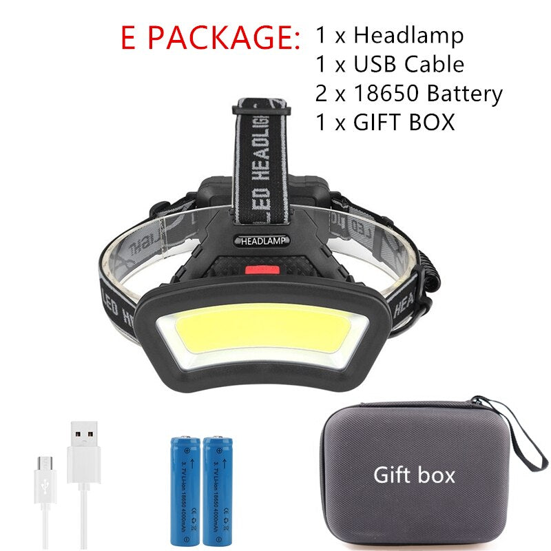 cob led headlamp USB Rechargeable red white light Fishing headlight Hunting 18650 head lamp Camping head light Flashlight Torch