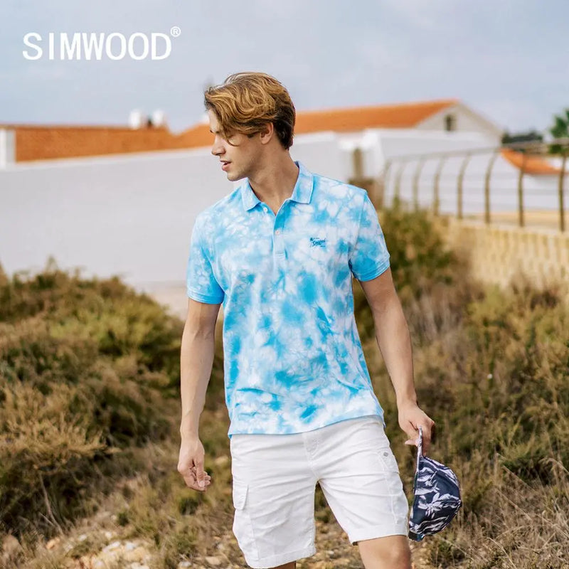 SIMWOOD 2023 summer new polo shirt men fashion tie dyed artful effect 100% cotton plus size brand clothing SJ130176