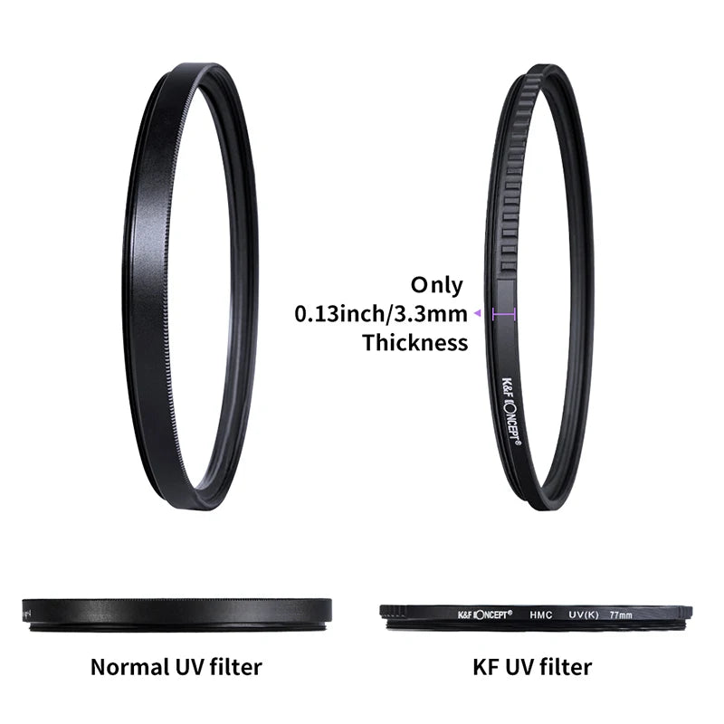 K&F CONCEPT UV Filter Lenses MC Ultra Slim Optics with Multi Coated Protection 49mm 52mm 58mm 62mm 67mm  77mm 82mm Camera Filter