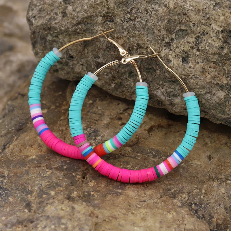 Multicolor Hoop Earrings for Women 2023 Fashion Female Girls Jewelry Polymer Clay Korean Earrings Cute Gifts
