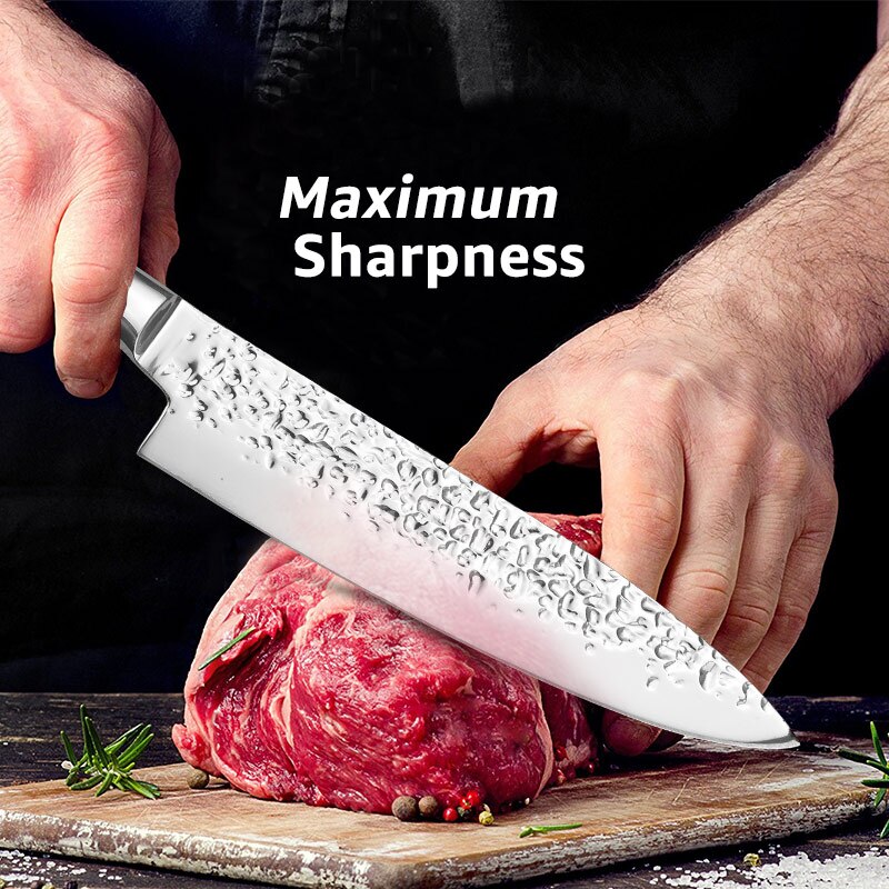 Kitchen Knife Japanese Chef Knives Set 7CR17 High Carbon Stainless Steel Full Tang Hammer Pattern Meat Cleaver Utility Santoku K