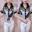 Long-sleeved Female Bottoming Shirts Women's Spring Summer Foreign Hot Drill Lace Stitching Chiffon Shirt Floral Mesh Top Blouse