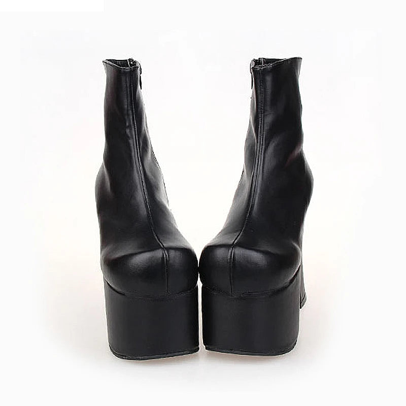 Japan Harajuku Women's Mid Calf Punk Boots Super High Heeled Platform Gothic Queen Boots