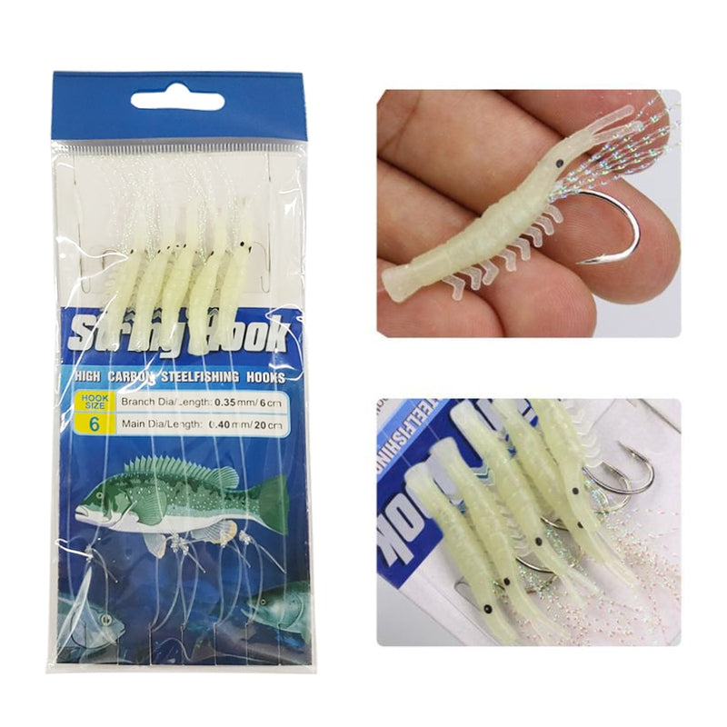 6Packs New Fishing Soft Rigs Luminous Artificial Shrimp Rigs Bait Jigs Lure Soft lure Artificial Lures Kit Spinnerbait