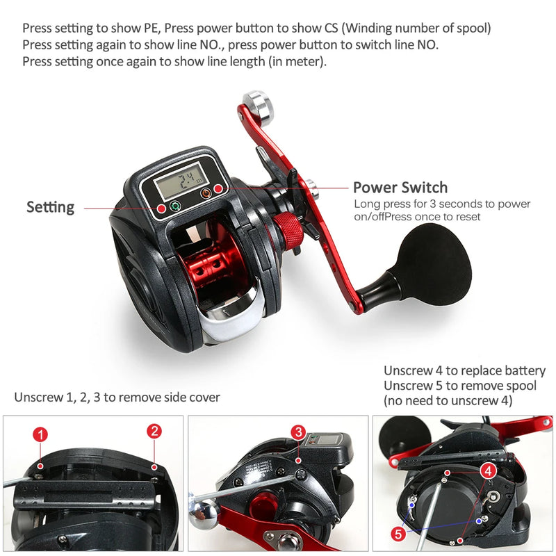 13+1 Ball Bearing Left / Right Fishing Reel with Digital Display Baitcasting Line counter Reel 6.3:1 Casting Reel