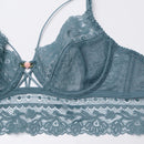 Sexy Bra and Panties Set For Women Lingerie Transparent Lace Sheer Underwire Unline Strappy Floral Pattern Women's Underwear