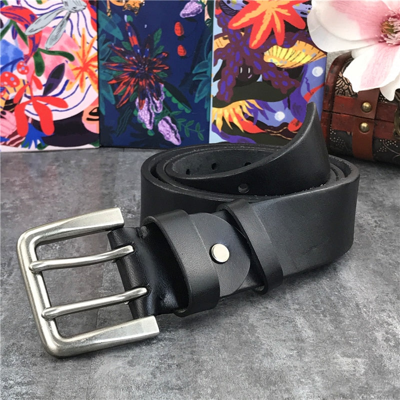 Double Pin Vintage Belt Buckle Super Wide 4.2CM Genuine Leather Men Belt Luxury Ceinture Homme Jeans Cinturon Mujer MBT0018