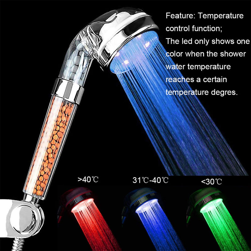 Bathroom 3/7 Colors Changes Temperature Sensor Led Shower Head Water Softener Negative Ion Filter High Pressure Hand Showerhead