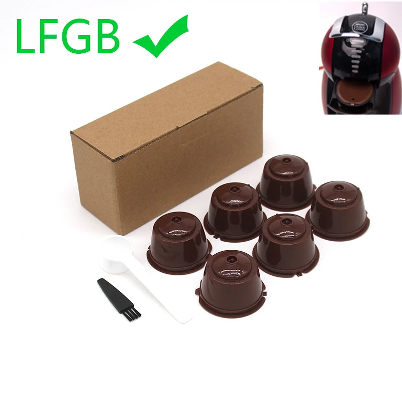 6Pcs Fit  Dolce Gusto Coffee Capsule Reusable Coffee Pod  For Nescafe Dolce Gusto With Spoon Brush Kitchen Accessories