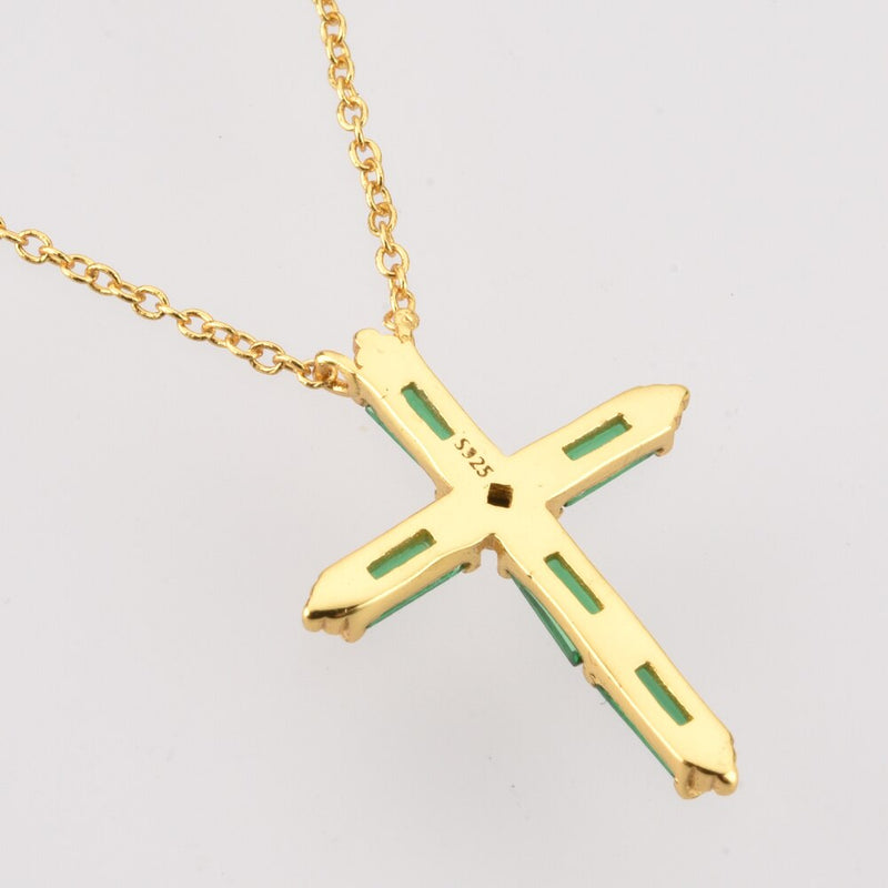 ANDYWEN 925 Sterling Silver Colorful Cross Pendant Necklace Long Chain Fine Jewelry Collar Corto Doris Verde Rosa Rock Punk Oro