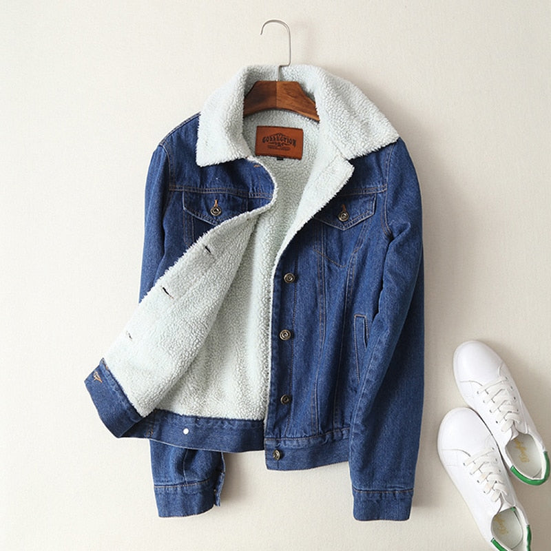 women fashion thick lambswool denim jacket 2021 autumn winter warm outwear solid casual jean coat feminina free shipping