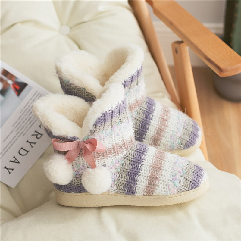 Women Household Slippers Winter Warm Plush Platform Shoes Female Casual Soft Non-slip Indoor Flat Cozy Home Slippers Woman