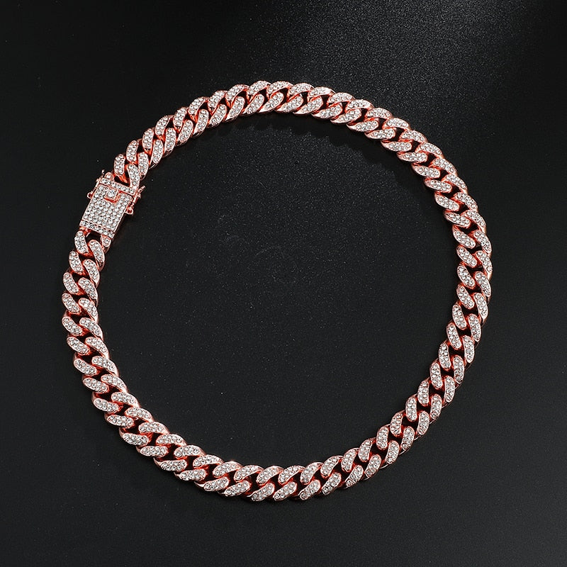 D&Z Hip Hop 13mm Rose Gold Cuban Link Chain For Men Iced Out Bling Rhinestone Chaine Homme Fashion Jewelry Wholesale