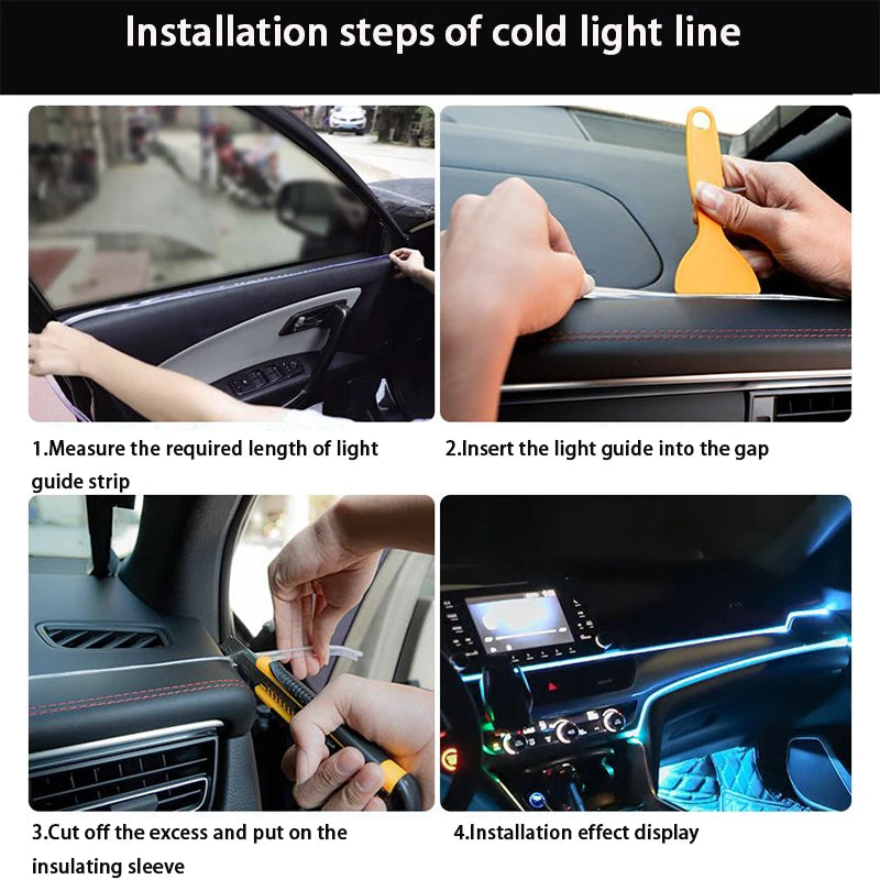 Car Interior Atmosphere Lighting LED Strip 5V DIY Flexible EL Cold Light Line Tube Wiring USB Switch Auto Decoration Ambient Red