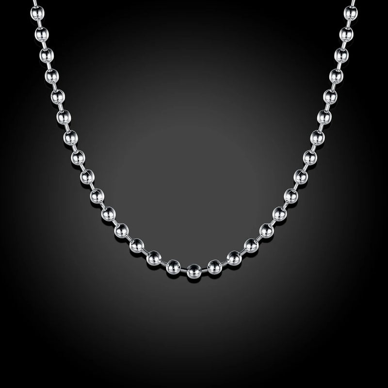 Hot Simple Generous Chic Clavicle 3mm Bead Chain Necklace 925 Sterling Silver Beads Necklaces For Women Gift