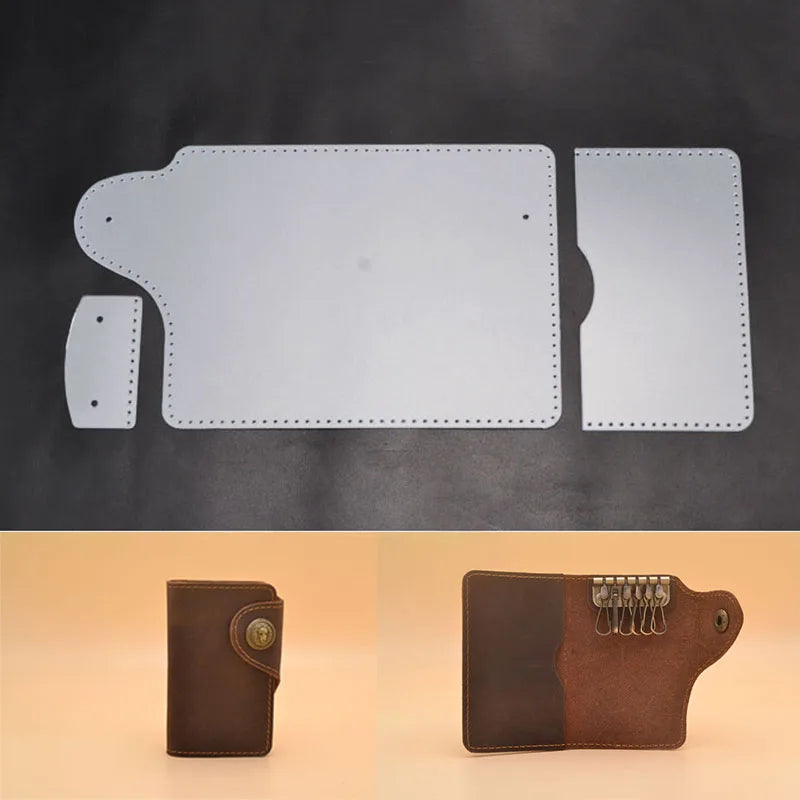 1Set Leather Craft Card Holder Handmade Key Case Template Stencil PVC Leather DIY Tool Pattern 7X11.4X1.7cm
