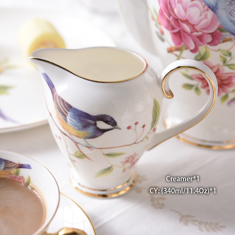 Pastoral Bird Bone China Coffee Set Europe Porcelain Tea Set Ceramic Mug Pot Sugar Bowl Creamer Teapot Coffee Cup Coffeeware