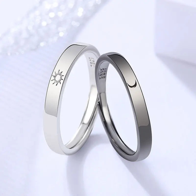 2 PCS/Set Couple Rings For Women Sun Moon Butterfly Deer Dolphin Wings Electrocardiogram Cross Matching Jewelry Finger Open Ring