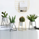 Nordic Geometric Ceramic Planter with Iron Rack Holder Metal Stand Desktop Flower Pot for Succulents Plants Home Garden Decor