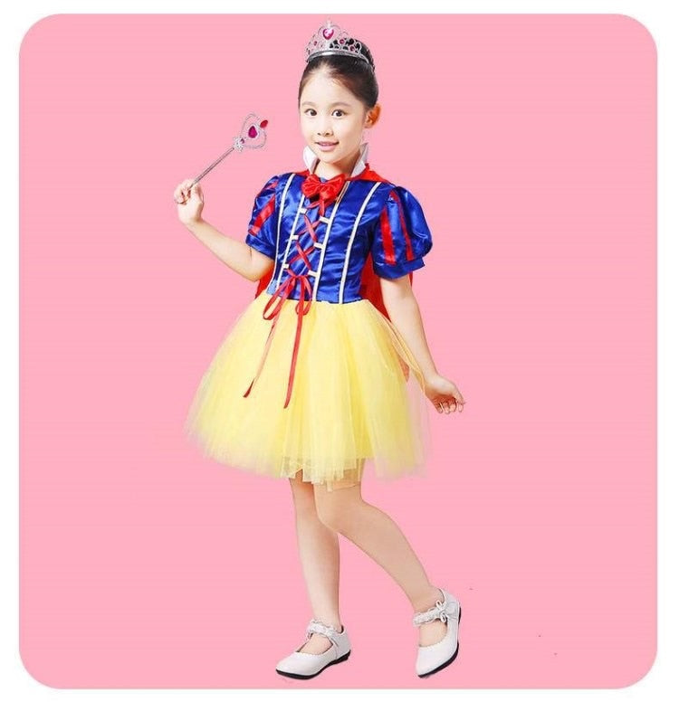 Princess Snow White Dress up Costume for Girls Kids Puff Sleeve Costumes with Long Cloak Child Party Birthday Fancy Gown