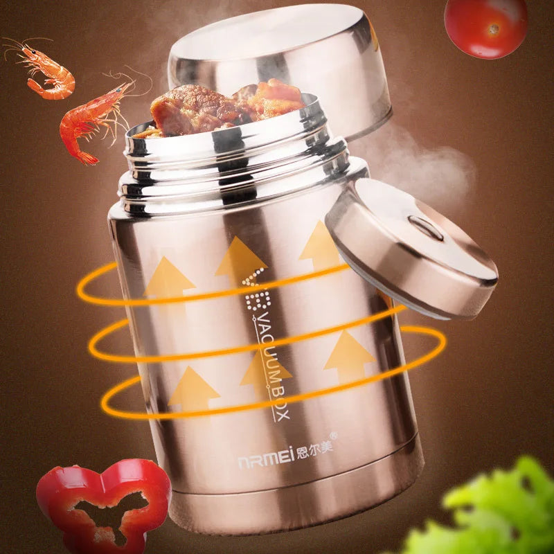 800ML Stainless Steel Food Thermal Lunch Box Student Bento Box Vacuum Jar Office Home Insulated Food Containers Tableware Bag