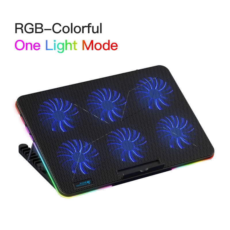 Coolcold RGB Light Base Cooler Notebook Six LED Fan 10-15.6 Inch Gaming Laptop Cooler Cooling Pad With Phone Holder