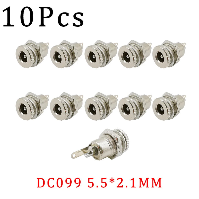 10Pcs DC Power Jack Socket Connector 5.5*2.1mm 3.5x1.3mm Male Female DC005 DC022 DC099 DC plug socket Nut Panel Mount Adapter