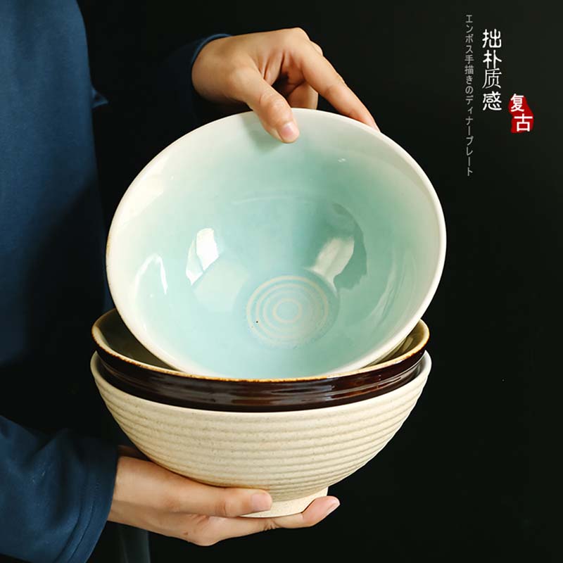 FANCITY Japanese kiln turned ceramic ramen bowl, large soup noodle bowl, household beef noodle bowl, instant noodle bowl, fruit