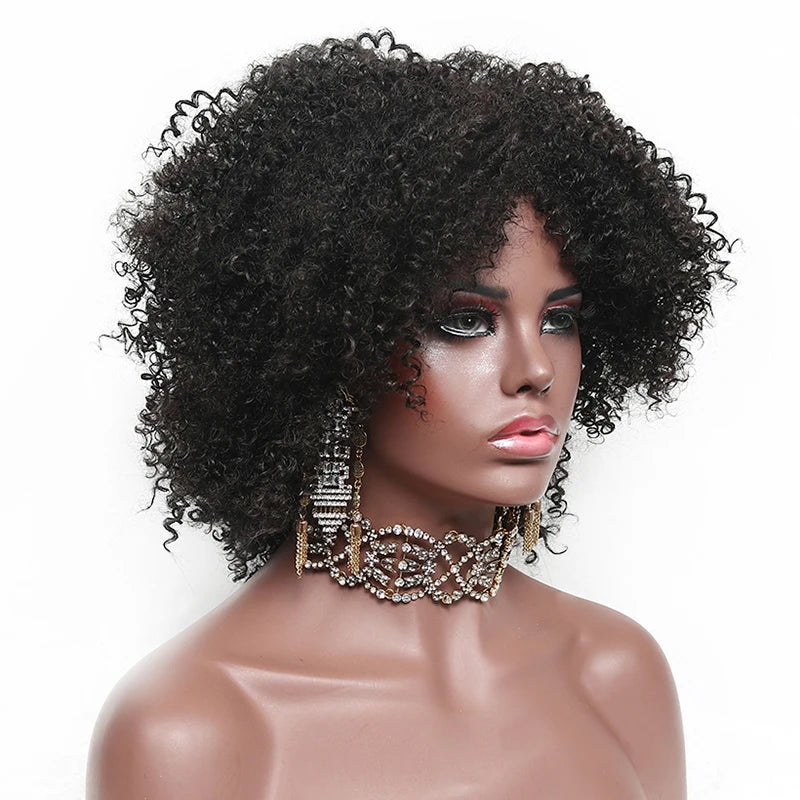 MSIWIGS Short Afro Kinkly Curly Synthetic Wig for Women Black African American Lady Daily Brown Red Headgear Heat Resistant