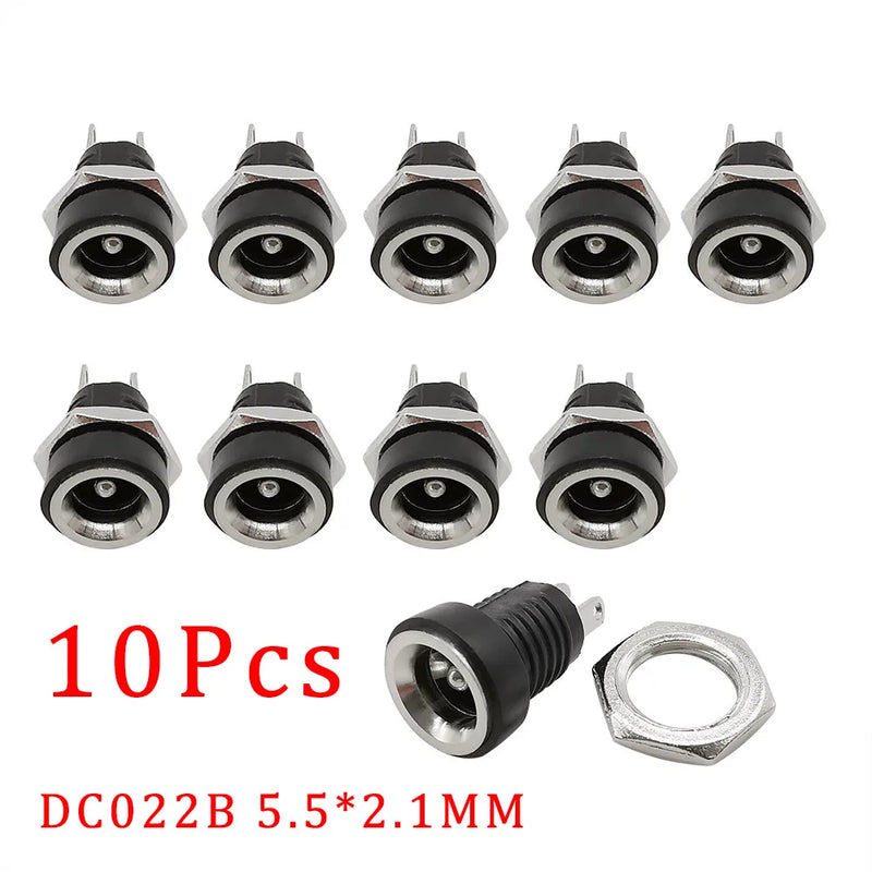 10Pcs DC Power Jack Socket Connector 5.5*2.1mm 3.5x1.3mm Male Female DC005 DC022 DC099 DC plug socket Nut Panel Mount Adapter