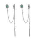double piercing silver color rose gold clear green rectangle cubic zirconia long chain tassel earring 2020 new