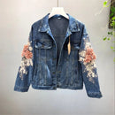 Autumn women embroidered three-dimensional flower short wash long-sleeved denim jacket light blue female jeans jacket C3