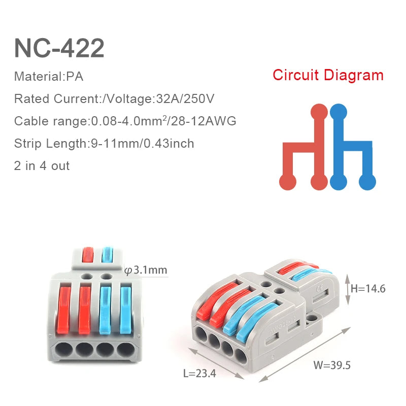 20PCS Quick Cable Splitter Push-in Wire Connector Universal Compact Conductor Wiring Terminal Block For ELECTRICAL Connection