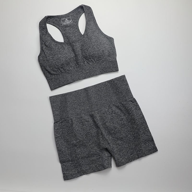 Workout Clothes For Women Seamless Yoga Sports Suits Sport Bra Top+High Waist Fitness Shorts 2 Piece Gym Set Running Sportswear