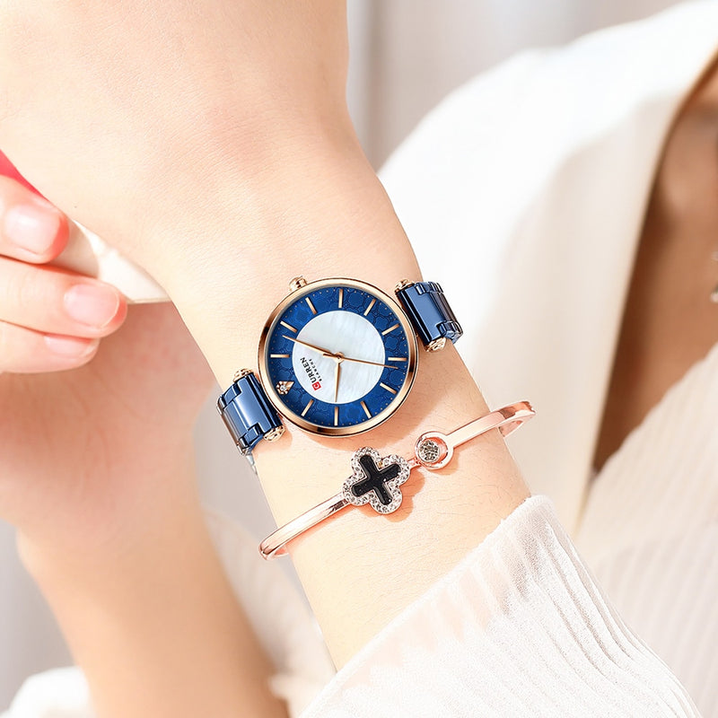 Watches for Women Luxury Brand CURREN Elegant Thin Quartz Wristwatch with Stainless Steel Simple Female Clock