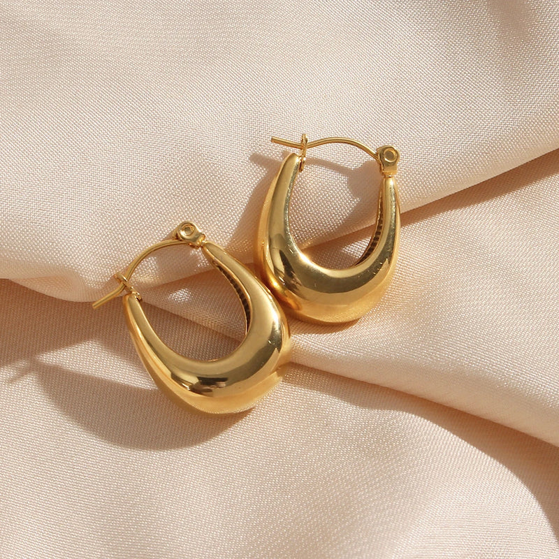 2022 New Daily Basic Hollow U Shape Hoop Earrings For Women Small Gold Plated Stainless Steel Earrngs Tarnish Free Jewelry