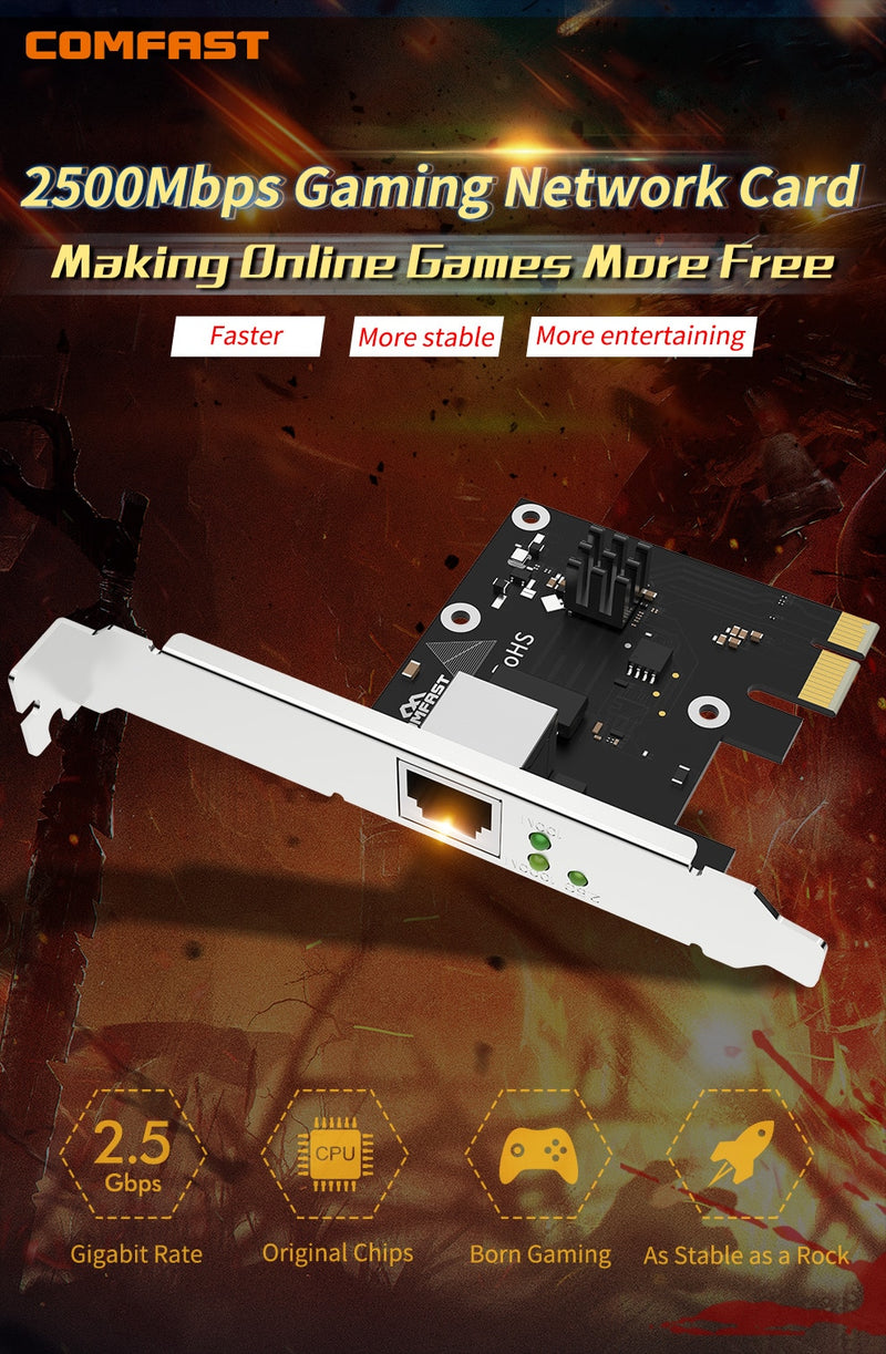 Game PCIE Card 2500Mbps Gigabit Network Card 10/100/1000Mbps RTL8125B RJ45 Wired Computer PCI-E 2.5G Wifi Adapter LAN Dongle