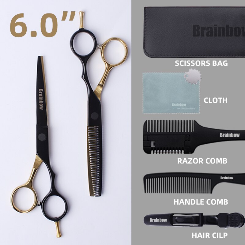 Brainbow 5.5' /6.0' Professional Hair Scissors Japan Hairdressing Barber Scissors Thinning Cutting Shears Haircut Hair Style