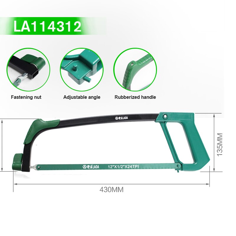 LAOA Hacksaw 12 Inch Heavy Duty Wonder Saw Rubber Wrapped Aluminum Alloy Steel Saw Frame for Gardening Cutting Hand Tool Saw